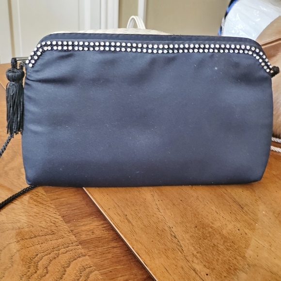 Black Silk Evening Bag with Rinestones - Picture 5 of 6